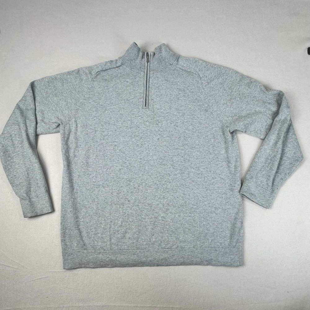 LL Bean Mens XL Gray Cotton Cashmere Blend Quarter Zip Pullover Sweater JXR6